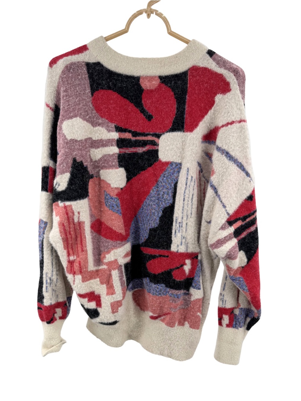 Desigual Crewneck Sweater in Red, Cream & Black Abstract Print L soft colorful - Picture 2 of 12